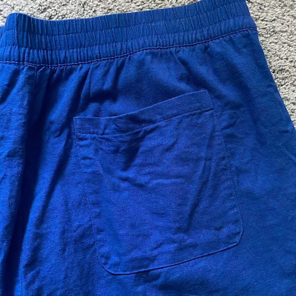 Linen Blend High Waist Flowy Pull On Shorts with Pockets Size XL Royal Blue - Picture 3 of 6